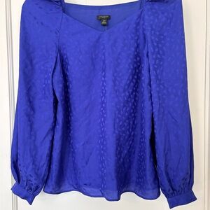 Ann Taylor Women’s Cobalt Blue Puffer Shoulders V-Neck Long-Sleeve Blouse, XXSP
